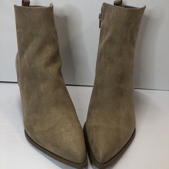 Ankle Booties Boots Women Size 9 Tan Just Fab Stacked Heel Zip Tan Faux Suede - Picture 2 of 10